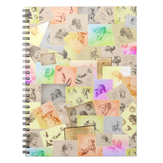 Antiek potloodonderzoek van koppen, handen, oren e notitieboek (Voorkant)