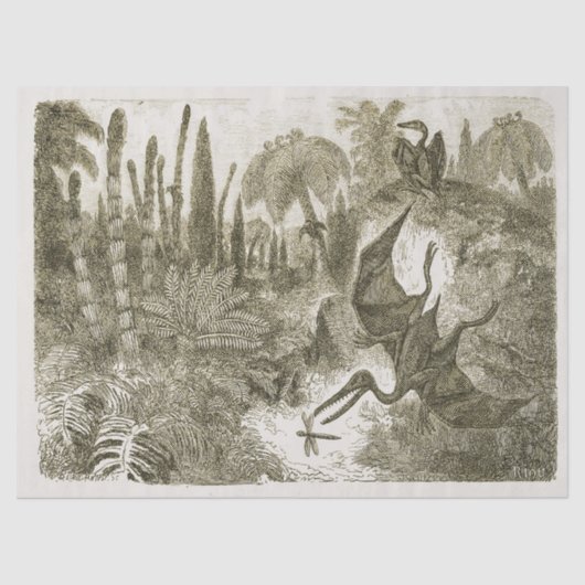 Antiek prehistorische pterodactyl beige tissuepapier (Voorkant)