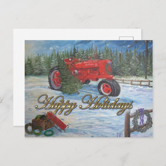 Antiek Prettige feestdagen tractor bij een Boerder (Voorkant / Achterkant)