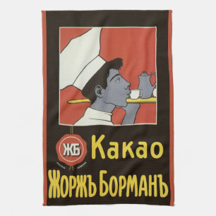 Antiek productlabel, Russische hete chocolademelk  Theedoek