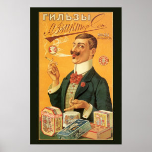 Antiek productlabel, Russische sigarettentabak Poster