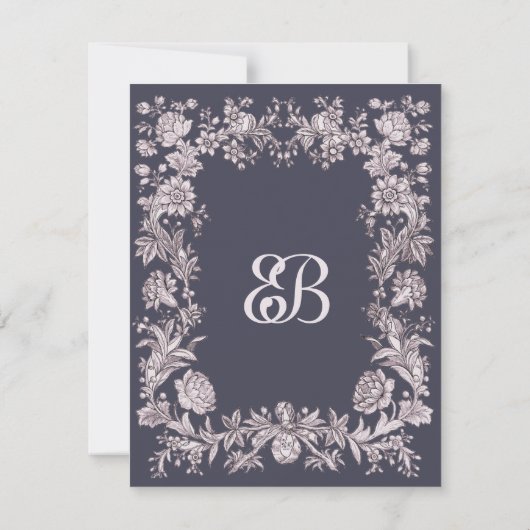 Antiek pruim bloemenpatroonuitnodiging kaart (Achterkant)