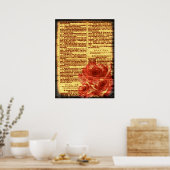 Antiek psalms en Rozen afdrukken Poster (Keuken)