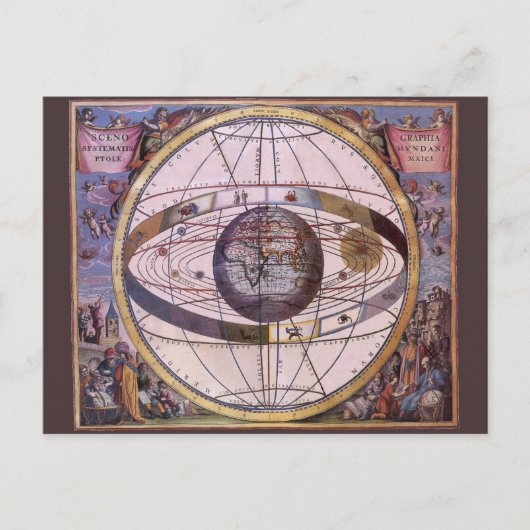 Antiek Ptolemaic Solar System, Andreas Cellarius Briefkaart (Voorkant)