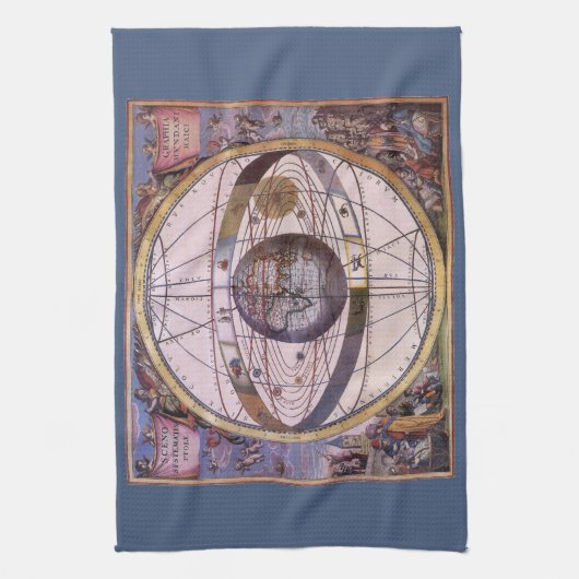 Antiek Ptolemaic Solar System, Andreas Cellarius Theedoek (Verticaal)