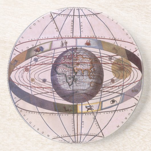 Antiek Ptolemaic Solar System, Andreas Cellarius Zandsteen Onderzetter (Voorkant)