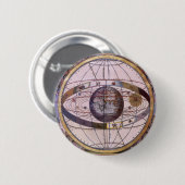 Antiek Ptolemaïsch Zonnestelsel, Andreas Cellarius Ronde Button 5,7 Cm (Voorkant /achterkant)
