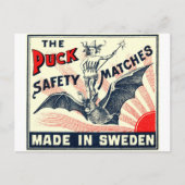 Antiek Puck Riding Bat Swedish Matchbox Label Briefkaart (Voorkant)