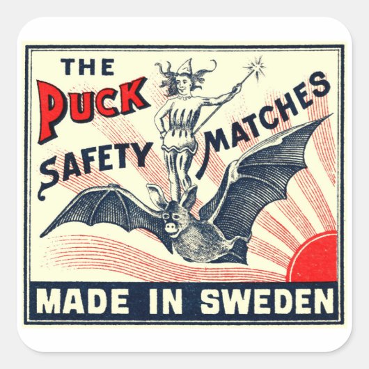 Antiek Puck Riding Bat Zweeds Matchbox Label (Voorkant)