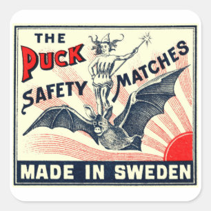 Antiek Puck Riding Bat Zweeds Matchbox Label