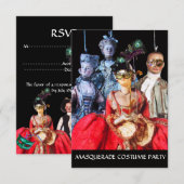 ANTIEK PUPPETS MASQUERADE COSTUME PARTY RSVP KAART (Voorkant / Achterkant)