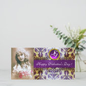 ANTIEK PURPEREN DAMAST Amethist Monogram Feestdagenkaart (Staand voorkant)