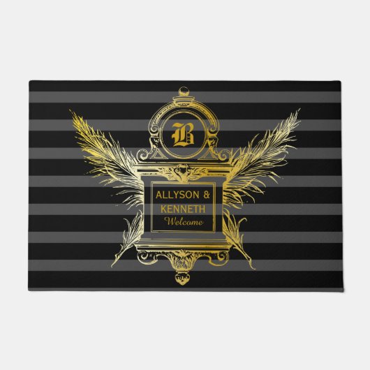 Antiek Quill veren Classic Gold Lijst Monogram Deurmat (Voorkant)