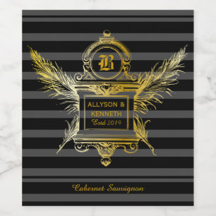 Antiek Quill veren Classic Gold Lijst Monogram Wijn Etiket