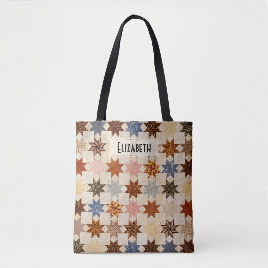 Antiek quilt | Patchwork patroon van LeMoyne Star Tote Bag (Voorkant)