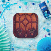 Antiek radio hout art deco kathedraal bruin papieren bordje (Feest)