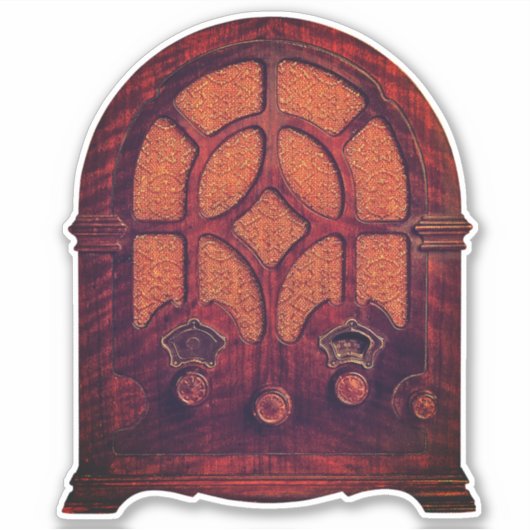 Antiek radiohout elegant art deco kathedraal sticker (Voorkant)