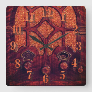 Antiek radiohout elegant art deco kathedraal vierkante klok