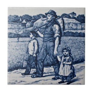 Antiek rapport Wm Wise Country Village Life Family Tegeltje