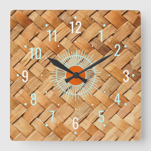 Antiek Ratan Rotan Decor - Western Vierkante Klok (Voorkant)