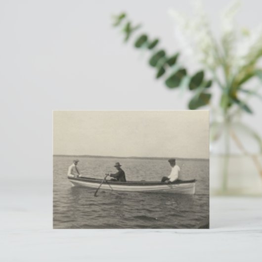 Antiek Real Photo Old Friends Boating Briefkaart (Staand voorkant)