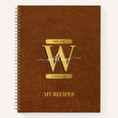 Antiek recepten voor kunstleder en gouden monogram notitieboek (Voorkant)