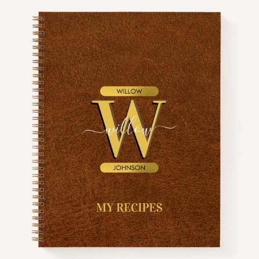 Antiek recepten voor kunstleder en gouden monogram notitieboek (Voorkant)