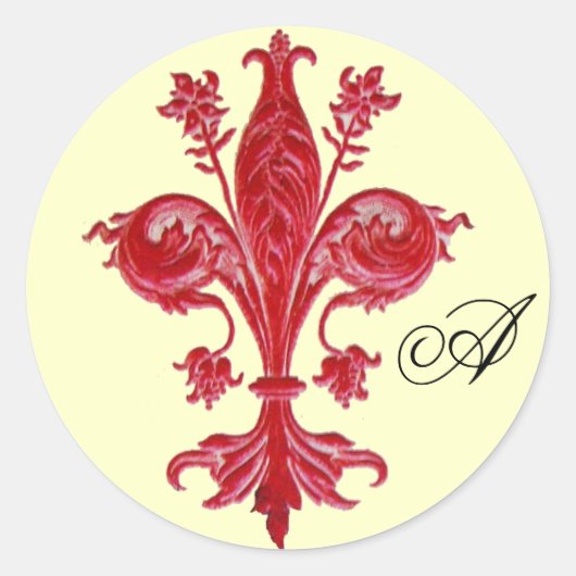 ANTIEK RED FLEUR DE LISE MONOGRAM, Cream Ronde Sticker (Voorkant)