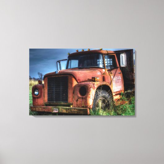 Antiek Red International Pickup Truck Canvas Afdruk (Voorkant)
