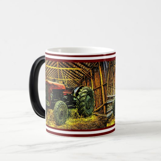 Antiek Red Tractor Rustic Barn Coffee Mok (Voorkant links)