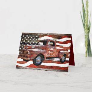 Antiek Red Truck  Red Truck Amerikaanse vlag Notitiekaartje