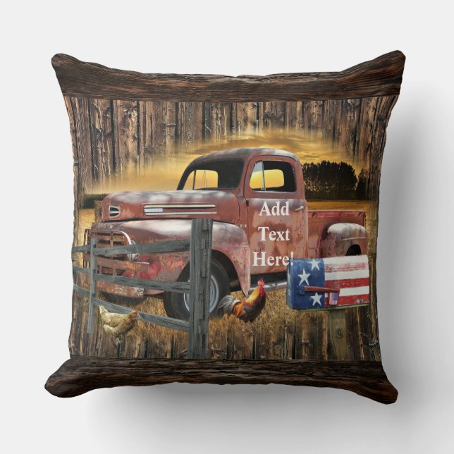 Antiek Red Truck  Red Truck Boerderij Kussen (Voorkant)
