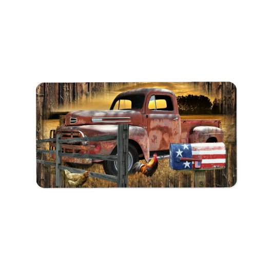 Antiek Red Truck  Red Truck Boerderij Truck Etiket (Voorkant)