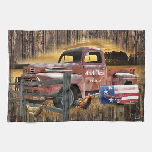 Antiek Red Truck Red Truck Boerderij Truck Theedoek (Horizontaal)