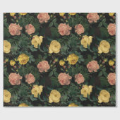 Antiek Redouté-Rozen Patroon op zwart Cadeaupapier (Vlak)