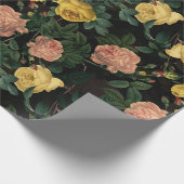 Antiek Redouté-Rozen Patroon op zwart Cadeaupapier (Hoek)