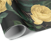 Antiek Redouté-Rozen Patroon op zwart Cadeaupapier (Rol Hoek)