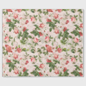 Antiek  Redouté Rozen Patroonroze Cadeaupapier (Vlak)