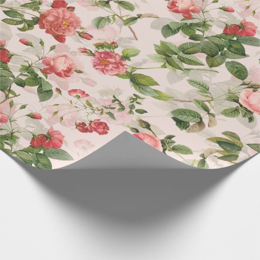 Antiek  Redouté Rozen Patroonroze Cadeaupapier (Hoek)