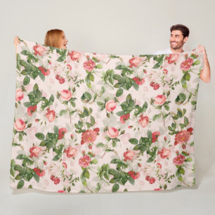 Antiek  Redouté Rozen Patroonroze Fleece Deken