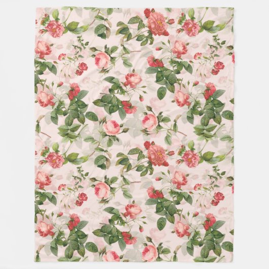 Antiek Redouté Rozen Patroonroze Fleece Deken (Voorkant)