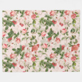 Antiek Redouté Rozen Patroonroze Fleece Deken (Voorkant (Horizontaal))
