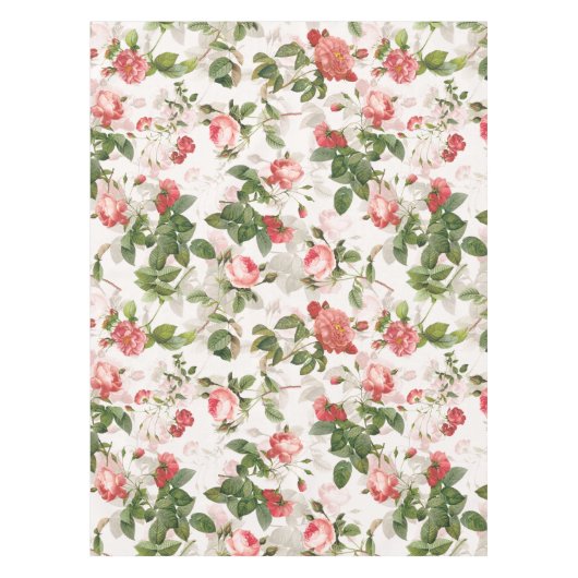 Antiek  Redouté Rozen Patroonroze Tafelkleed (Voorkant)