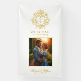 Antiek Regency Monogram Wapen Huwelijks Welkom Spandoek