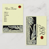 ANTIEK REISJE, RODE RUBY MONOGRAM, zwart wit eiwit Visitekaartje (Voorkant / Achterkant)