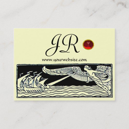 ANTIEK REISJE, RODE RUBY MONOGRAM, zwart wit eiwit Visitekaartje (Achterkant)