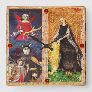 ANTIEK RENAISSANCE STREEFT DE DEVIL EN FORTITUTIE VIERKANTE KLOK