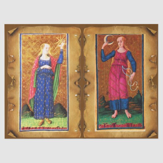 ANTIEK RENAISSANCE TAROOTS /DE STAR EN HET MOON TISSUEPAPIER (Voorkant)