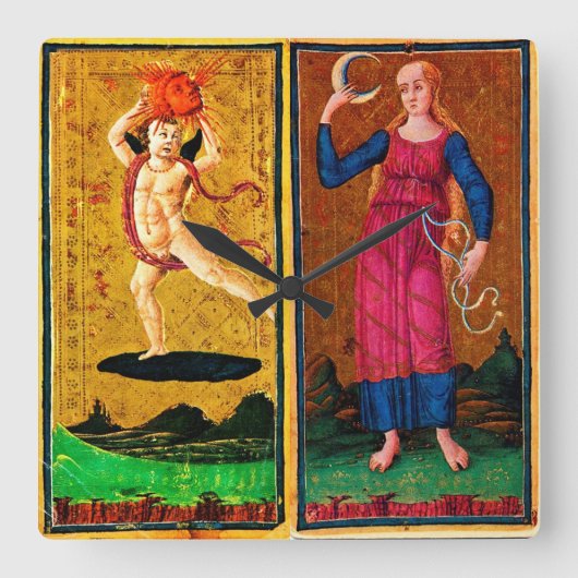 ANTIEK RENAISSANCE TAROOTS / DE ZON EN HET MOON VIERKANTE KLOK (Voorkant)