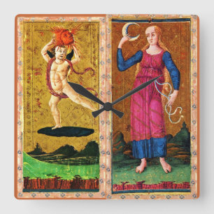 ANTIEK RENAISSANCE TAROOTS / DE ZON EN HET MOON VIERKANTE KLOK